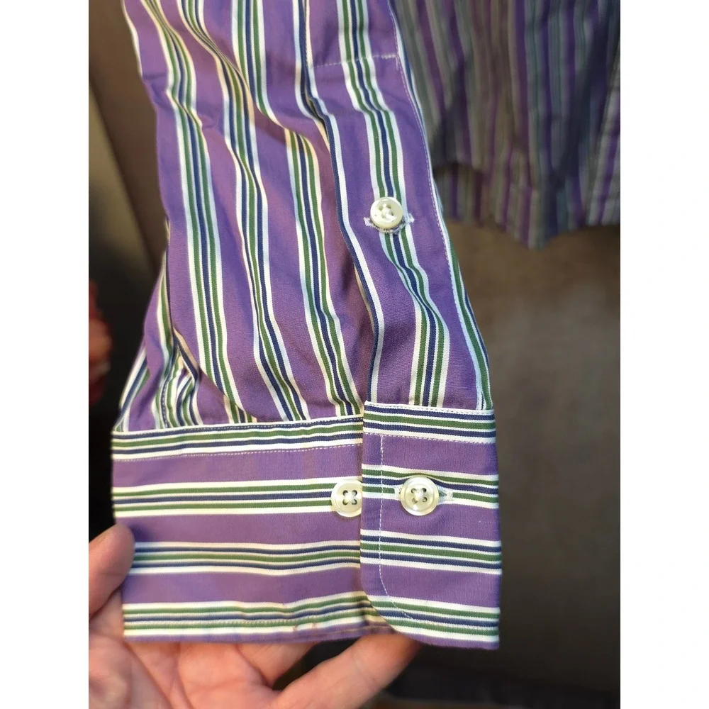 Polo Ralph Lauren Men's‎ Regent Custom Fit Striped Dress Shirt Purple Green Blue